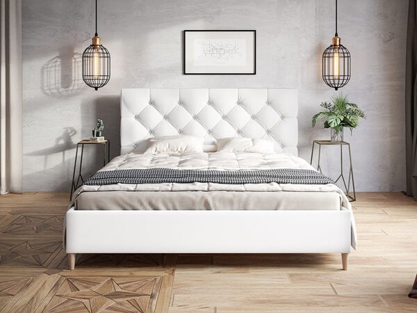 Łóżko tapicerowane ze stelażem 140x200 Tril Białe