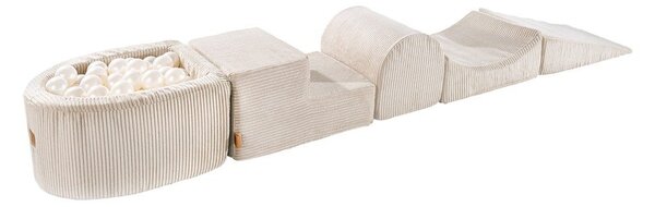 Kremowy sztruksowy piankowy plac zabaw 5 szt. wysokość 30 cm 250x45 cm Montessori – Meowbaby