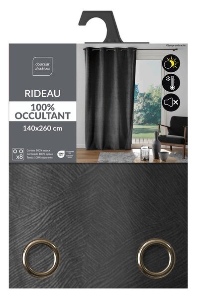 Antracytowa aksamitna zasłona 140x260 cm Olympe – douceur d'intérieur