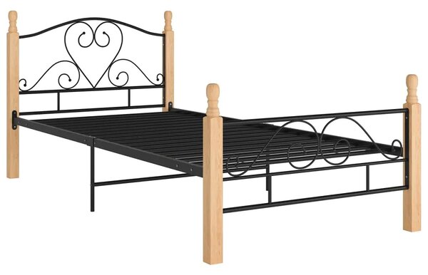 Metalowe łóżko jednoosobowe czarny + jasny dąb 90x200 cm - Onel