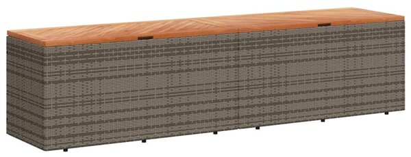 Skrzynia ogrodowa, szara, 220x50x54 cm, polirattan i akacja