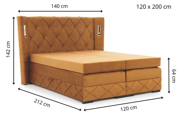 Łóżko kontynentalne z pojemnikiem na pościel 120x200 Neria Lux Czerwone