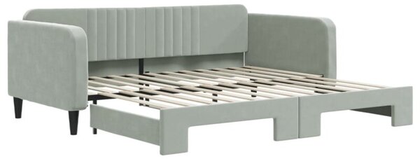Sofa rozsuwana, jasnoszara, 100x200 cm, aksamit
