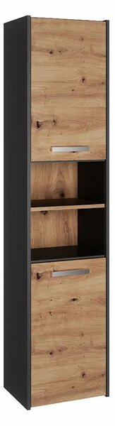 Wysoka szafka łazienkowa z półkami - antracyt + dąb artisan D1-F85