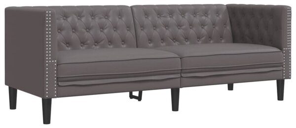 Sofa chesterfield, 3-os., szara, tapicerowana sztucznÄ skÃ³rÄ