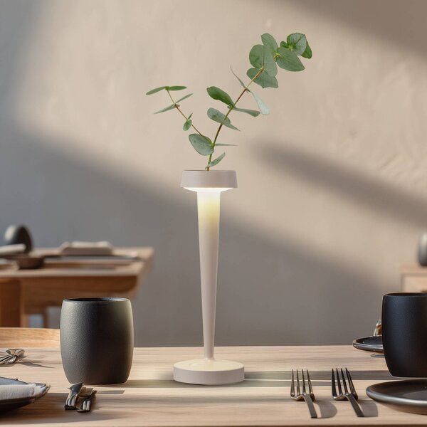 Lucande Świecznik LED Lea, wazon, beżowy, 28 cm Lea Lucande, możliwość ściemniania, kremowy / amber, salon / jadalnia, metal, nowoczesny