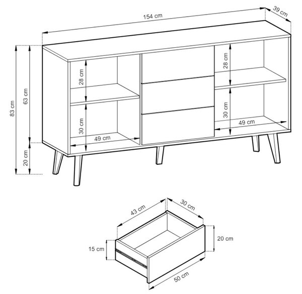 Komoda z drzwiami i szufladami 154 cm Astro Czarna