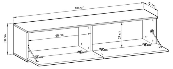 Szafka wisząca pod telewizor z drzwiczkami 135 cm z ryflowanym frontem Diolo Biała
