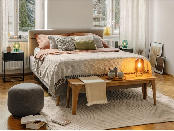 Beżowe tapicerowane łóżko dwuosobowe ze schowkiem ze stelażem 140x200 cm Lotte – Meise Möbel