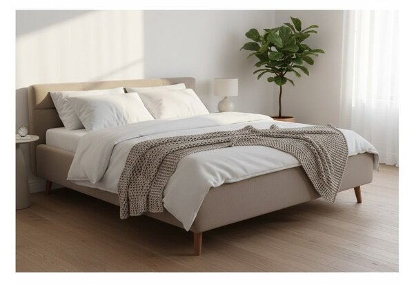 Beżowe tapicerowane łóżko dwuosobowe ze schowkiem ze stelażem 140x200 cm Lotte – Meise Möbel