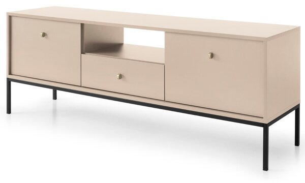 Szafka pod telewizor z szufladami i drzwiczkami na czarnych nóżkach Amor Beż piaskowy