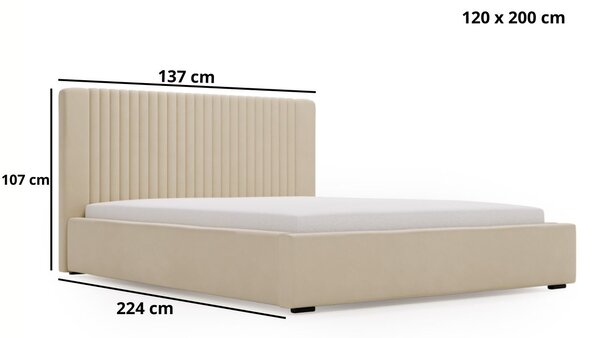 Łóżko tapicerowane z pojemnikiem i stelażem 120x200 Malmo Szary
