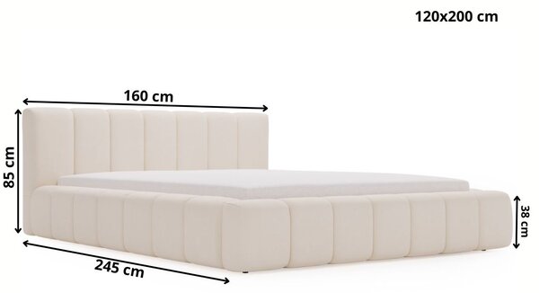 Łóżko tapicerowane z pojemnikiem i stelażem 120x200 Split Jasny szary