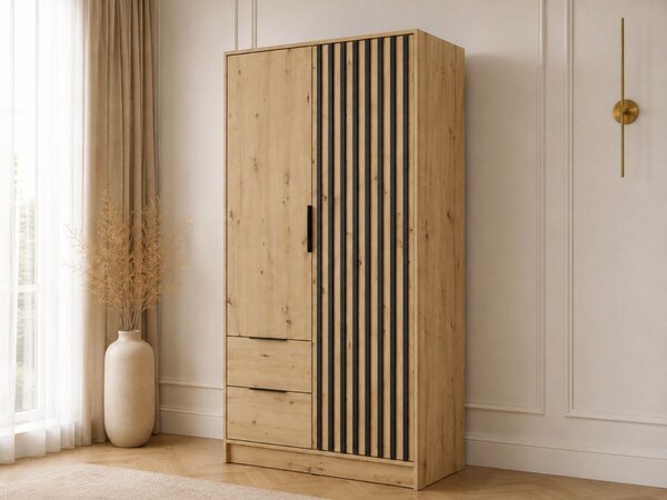 Szafa dwudrzwiowa z drzwiami uchylnymi 105 cm Macron Dąb Artisan z lamelami
