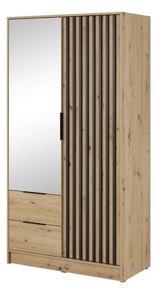 Szafa dwudrzwiowa z drzwiami uchylnymi 105 cm Macron Dąb Artisan z lustrem i lamelami
