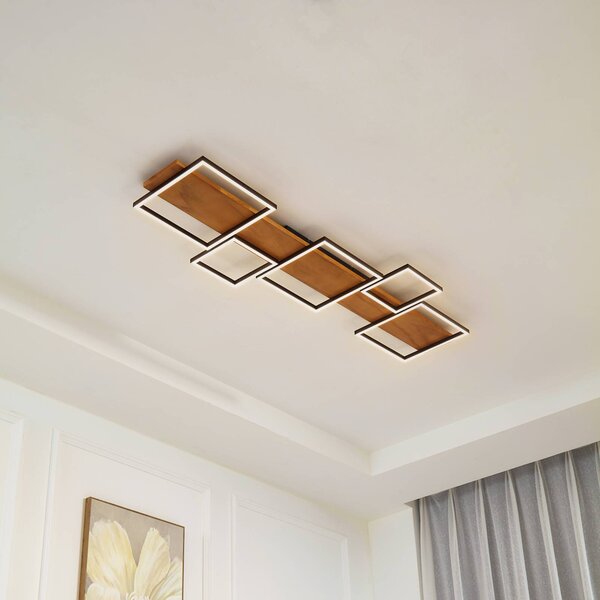 Lampa sufitowa LED Galad Lindby, możliwość ściemniania, jasne drewno, salon / jadalnia, drewno, nowoczesny