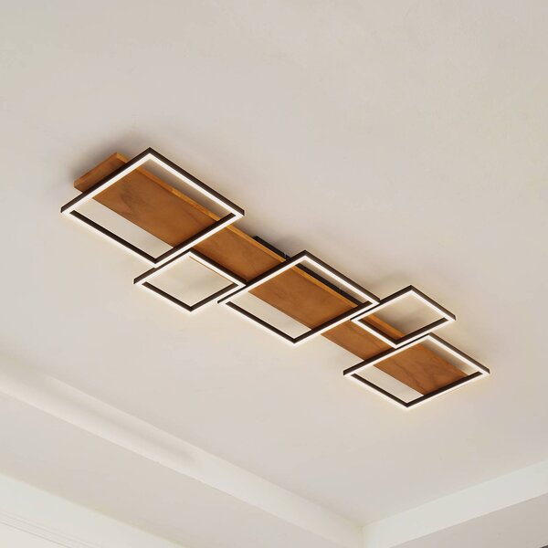 Lampa sufitowa LED Galad Lindby, możliwość ściemniania, jasne drewno, salon / jadalnia, drewno, nowoczesny