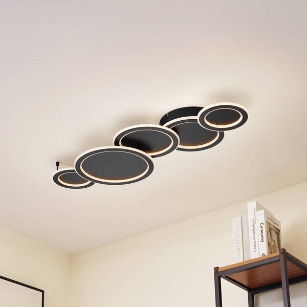Lampa sufitowa LED Diala Lucande, możliwość ściemniania, czarny, salon / jadalnia, tworzywo sztuczne, nowoczesny