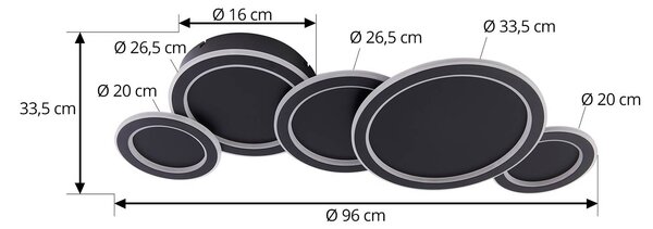 Lampa sufitowa LED Diala Lucande, możliwość ściemniania, czarny, salon / jadalnia, tworzywo sztuczne, nowoczesny
