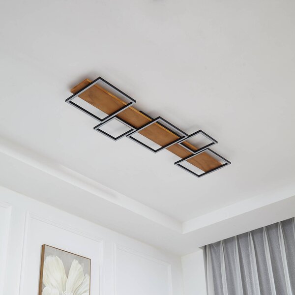 Lampa sufitowa LED Galad Lindby, możliwość ściemniania, jasne drewno, salon / jadalnia, drewno, nowoczesny
