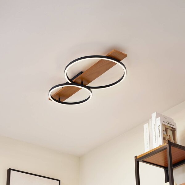 Lampa sufitowa LED Galad Lindby, możliwość ściemniania, jasne drewno, salon / jadalnia, drewno, nowoczesny