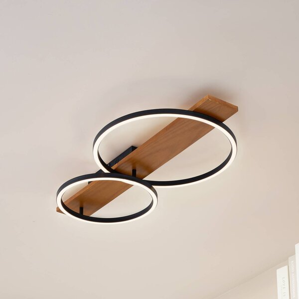 Lampa sufitowa LED Galad Lindby, możliwość ściemniania, jasne drewno, salon / jadalnia, drewno, nowoczesny