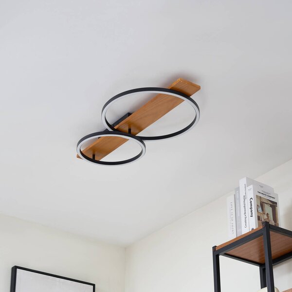 Lampa sufitowa LED Galad Lindby, możliwość ściemniania, jasne drewno, salon / jadalnia, drewno, nowoczesny