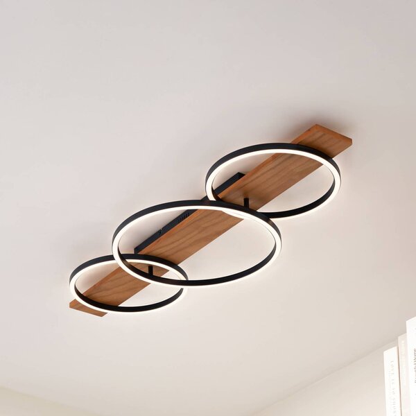 Lampa sufitowa LED Galad Lindby, możliwość ściemniania, jasne drewno, salon / jadalnia, drewno, nowoczesny