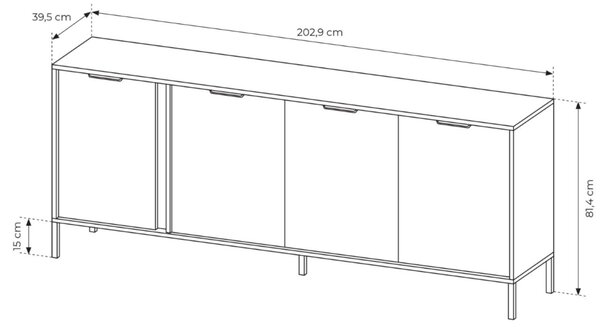Komoda z drzwiami 203 cm Drino Antracyt
