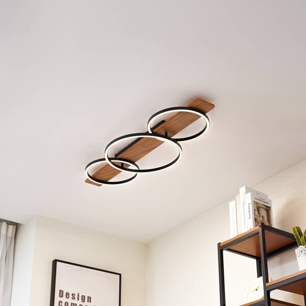 Lampa sufitowa LED Galad Lindby, możliwość ściemniania, jasne drewno, salon / jadalnia, drewno, nowoczesny