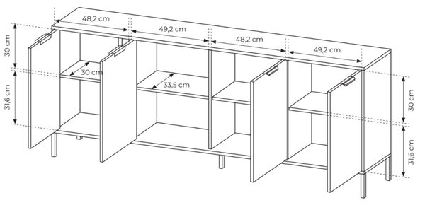Komoda z drzwiami 203 cm Drino Antracyt