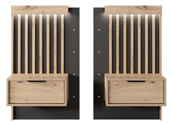 Zestaw dwóch stolików nocnych Turia Dąb Artisan, Antracyt
