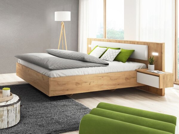 Łóżko drewniane 160 x200 Baffi Dąb Craft Złoty, Biały