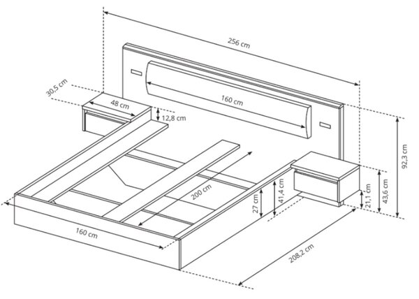 Łóżko drewniane 160 x200 Baffi Dąb Craft Złoty, Biały