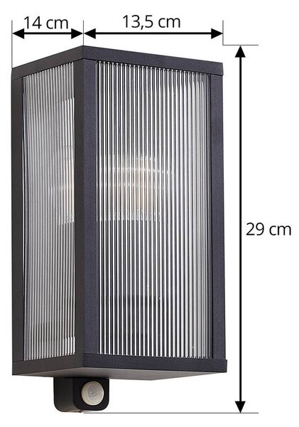 Lampa zewnętrzna z czujnikiem ruchu Peldar Lindby, możliwość ściemniania, czarny, aluminium, nowoczesny