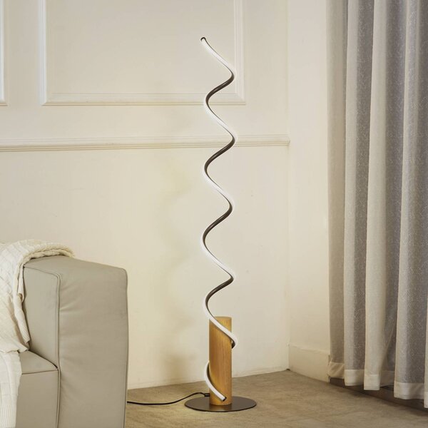 Lampa stojąca LED Spiraali Lindby, aluminiowy / szary / cynkowy, salon / jadalnia, aluminium, dworkowy / rustykalny