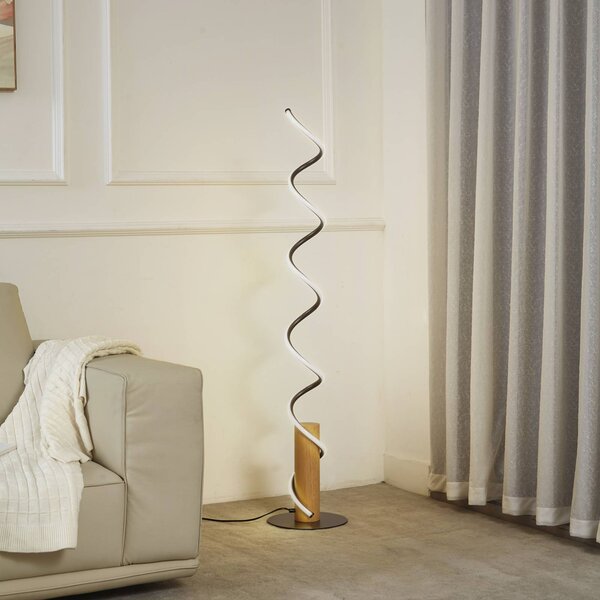 Lampa stojąca LED Spiraali Lindby, aluminiowy / szary / cynkowy, salon / jadalnia, aluminium, dworkowy / rustykalny