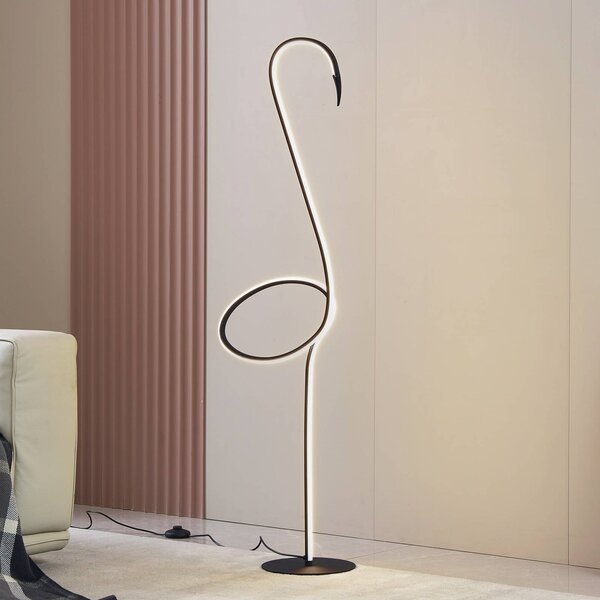 Lampa stojąca LED Pajaro Lindby, możliwość ściemniania, czarny, salon / jadalnia, metal, nowoczesny