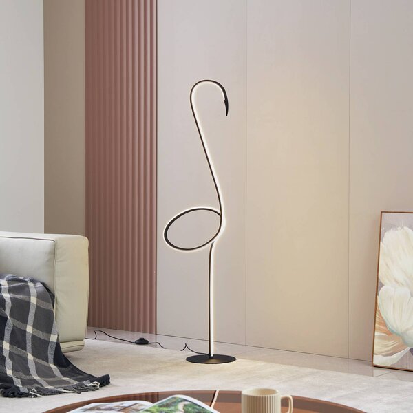 Lampa stojąca LED Pajaro Lindby, możliwość ściemniania, czarny, salon / jadalnia, metal, nowoczesny