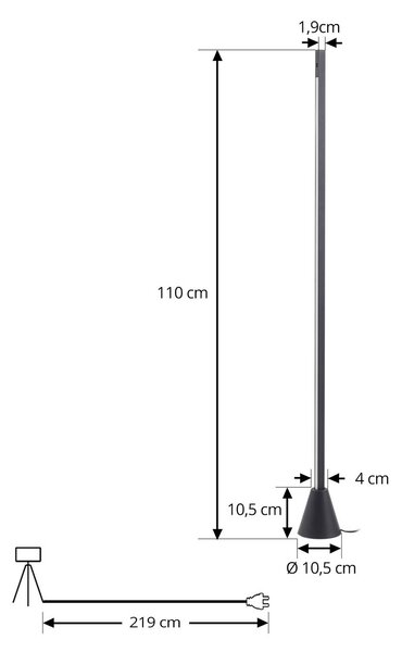 Lampa stojąca LED Linija Lucande, możliwość ściemniania, czarny, salon / jadalnia, aluminium, nowoczesny