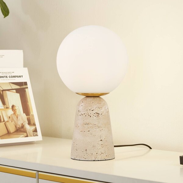 Lampa stołowa Kirstan Lindby, biały / opal, salon / jadalnia, kamień, nowoczesny