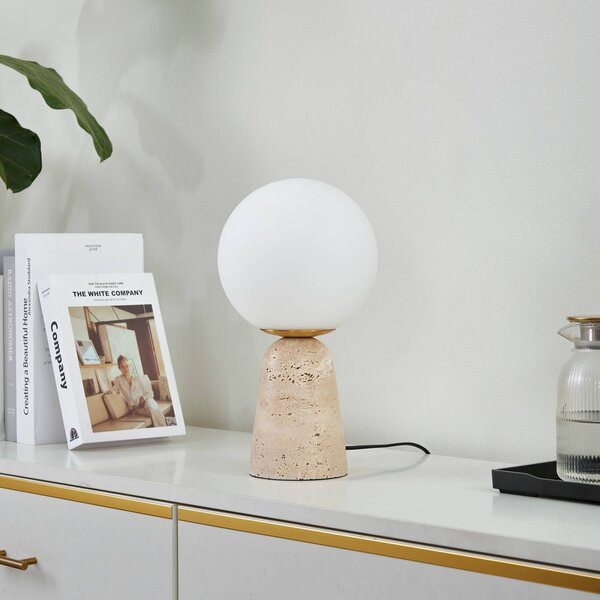 Lampa stołowa Kirstan Lindby, biały / opal, salon / jadalnia, kamień, nowoczesny
