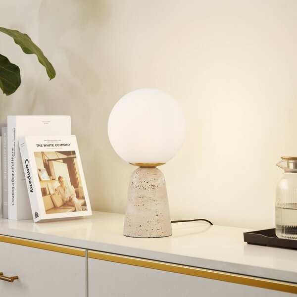 Lampa stołowa Kirstan Lindby, biały / opal, salon / jadalnia, kamień, nowoczesny