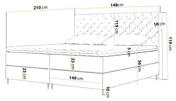 Łóżko kontynentalne z pojemnikiem na pościel 140x200 Bergamo brązowe