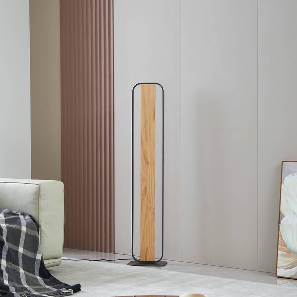 Lampa stojąca LED Romilda Lindby, jasne drewno, salon / jadalnia, dworkowy / rustykalny