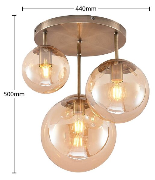 Lampa sufitowa Teeja Lindby, możliwość ściemniania, kremowy / amber, salon / jadalnia, szkło, nowoczesny