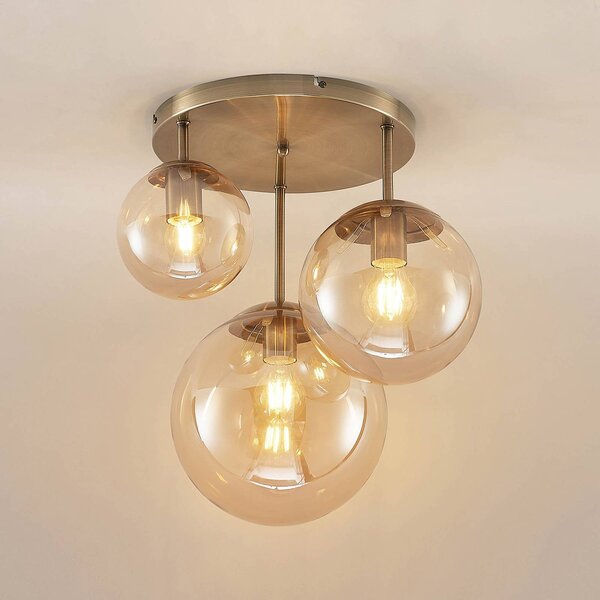 Lampa sufitowa Teeja Lindby, możliwość ściemniania, kremowy / amber, salon / jadalnia, szkło, nowoczesny