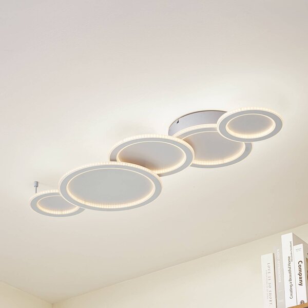 Lampa sufitowa LED Diala Lucande, możliwość ściemniania, biały / opal, salon / jadalnia, tworzywo sztuczne, nowoczesny