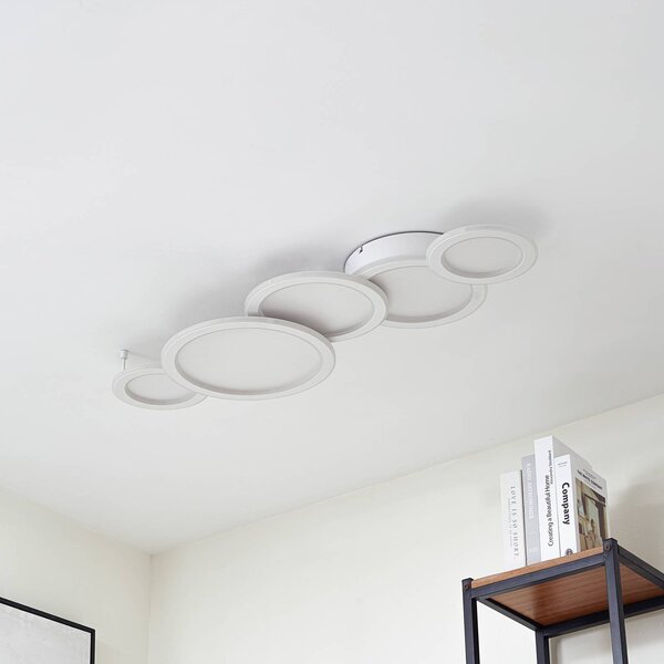 Lampa sufitowa LED Diala Lucande, możliwość ściemniania, biały / opal, salon / jadalnia, tworzywo sztuczne, nowoczesny