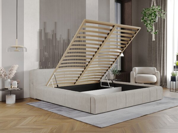 Łóżko tapicerowane z pojemnikiem i stelażem 120x200 Lipari beż